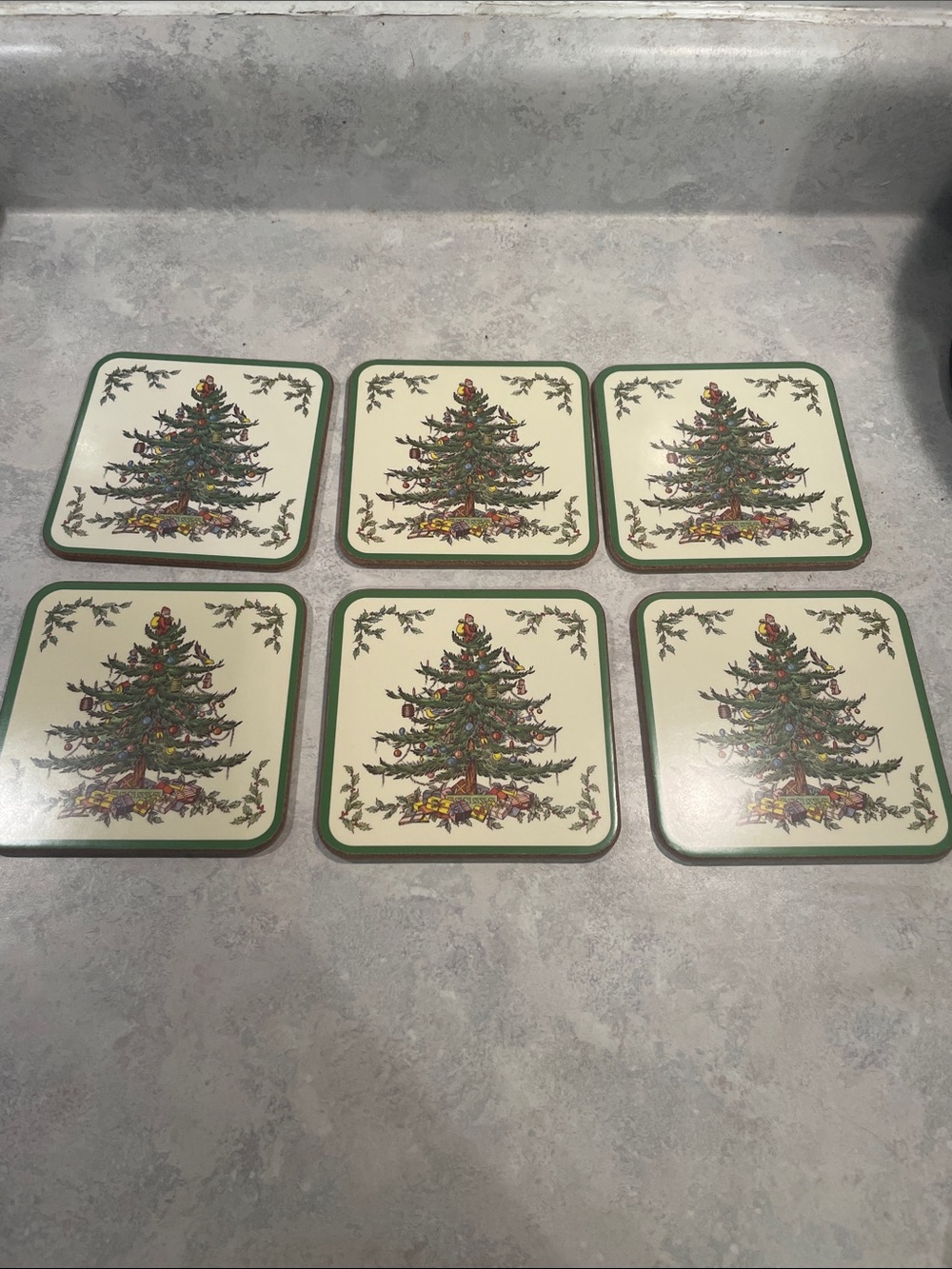 New Spode Holiday Pine Tree Coaster Set